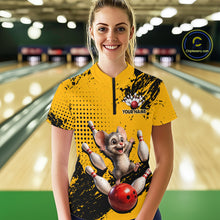 Load image into Gallery viewer, Black &amp; Yellow Funny Mouse Bowling Team Shirt for Women Custom Bowling Jersey Polo &amp; Quarter-Zip QZT1032