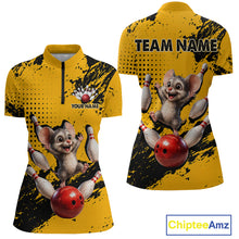 Load image into Gallery viewer, Black &amp; Yellow Funny Mouse Bowling Team Shirt for Women Custom Bowling Jersey Polo &amp; Quarter-Zip QZT1032