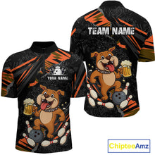 Load image into Gallery viewer, Custom Orange Funny Bulldog &amp; Beer Bowling Shirt Men Bowling Team Jersey League Polo &amp; 1/4 Zip QZT812