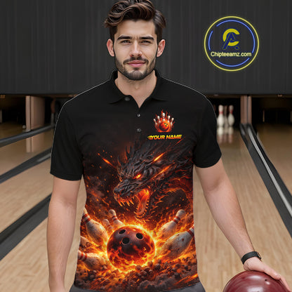 Custom Flame Dragon Bowling Shirt for Men Bowling Jersey Polo & Quarter-Zip Bowling Outfit QZT996
