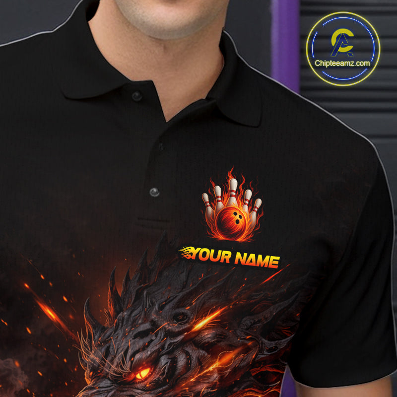 Custom Flame Dragon Bowling Shirt for Men Bowling Jersey Polo & Quarter-Zip Bowling Outfit QZT996