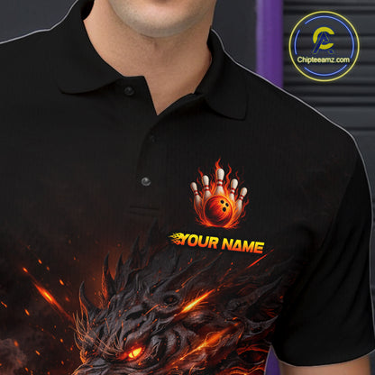 Custom Flame Dragon Bowling Shirt for Men Bowling Jersey Polo & Quarter-Zip Bowling Outfit QZT996