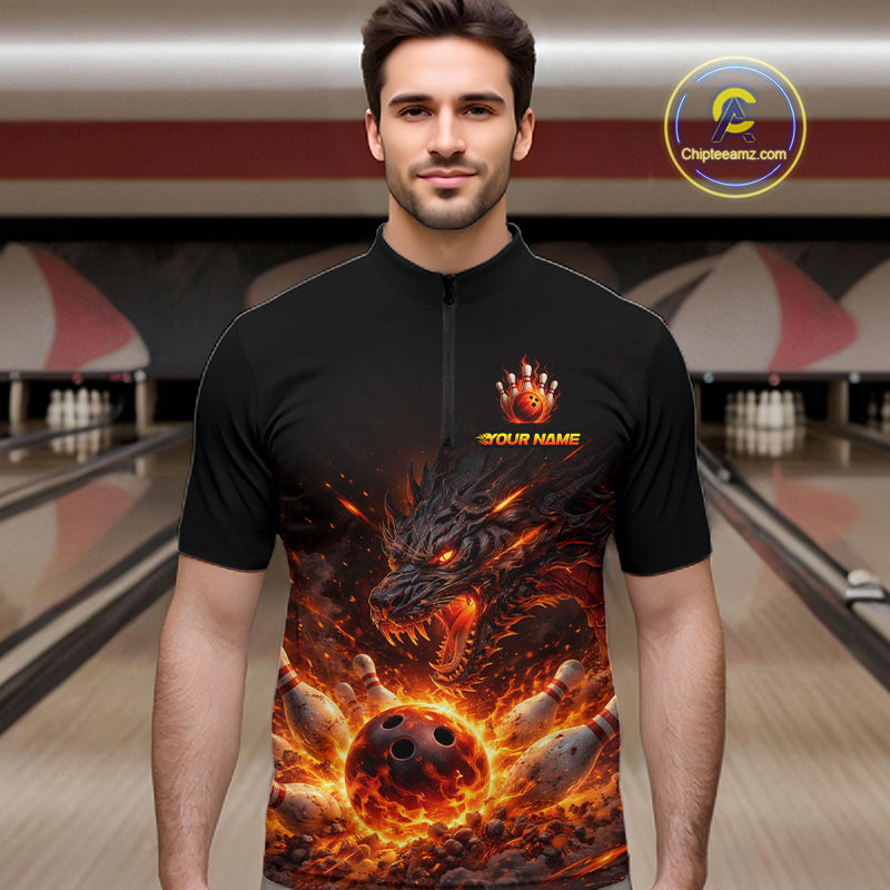 Custom Flame Dragon Bowling Shirt for Men Bowling Jersey Polo & Quarter-Zip Bowling Outfit QZT996