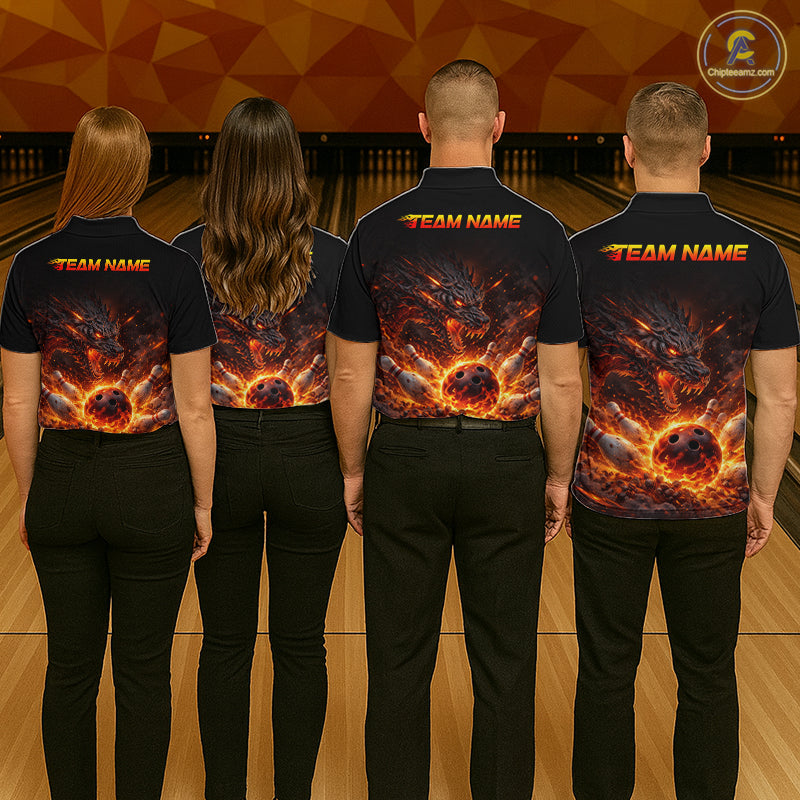Custom Flame Dragon Bowling Shirt for Women Bowling Jersey Polo & Quarter-Zip Bowling Outfit QZT996