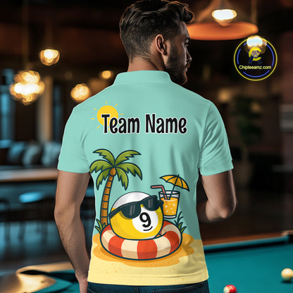 Custom Funny 9 Ball Billiard Shirts for Men Summer Billiard Jersey Polo & 1/4 Zip Pool Shirt BHT25