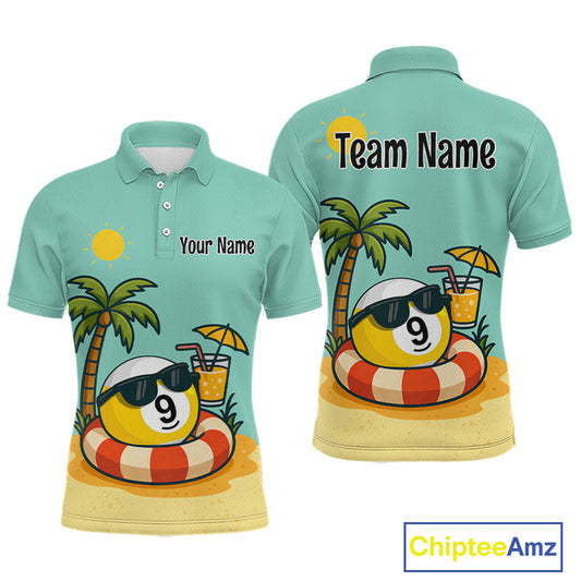 Custom Funny 9 Ball Billiard Shirts for Men Summer Billiard Jersey Polo & 1/4 Zip Pool Shirt BHT25