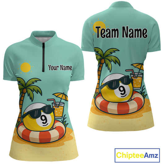 Custom Funny 9 Ball Billiard Shirts for Women Summer Billiard Jersey Polo & 1/4 Zip Pool Shirt BHT25