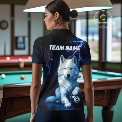 Custom Wolf 8 Ball Billiard Shirts for Women Billiard Jersey Polo & 1/4 Zip Pool Shirt BHT26