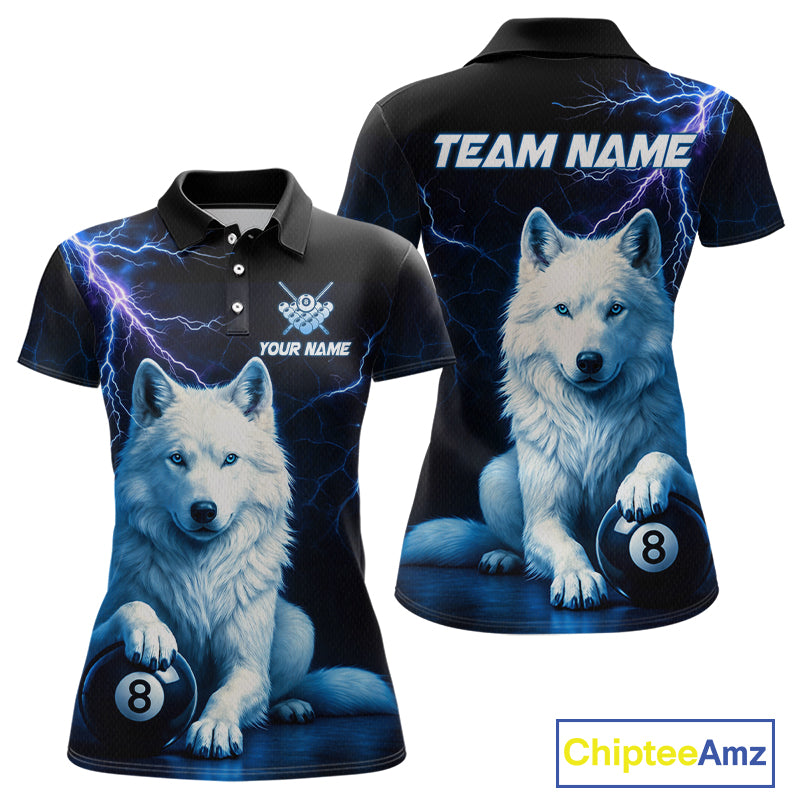 Custom Wolf 8 Ball Billiard Shirts for Women Billiard Jersey Polo & 1/4 Zip Pool Shirt BHT26