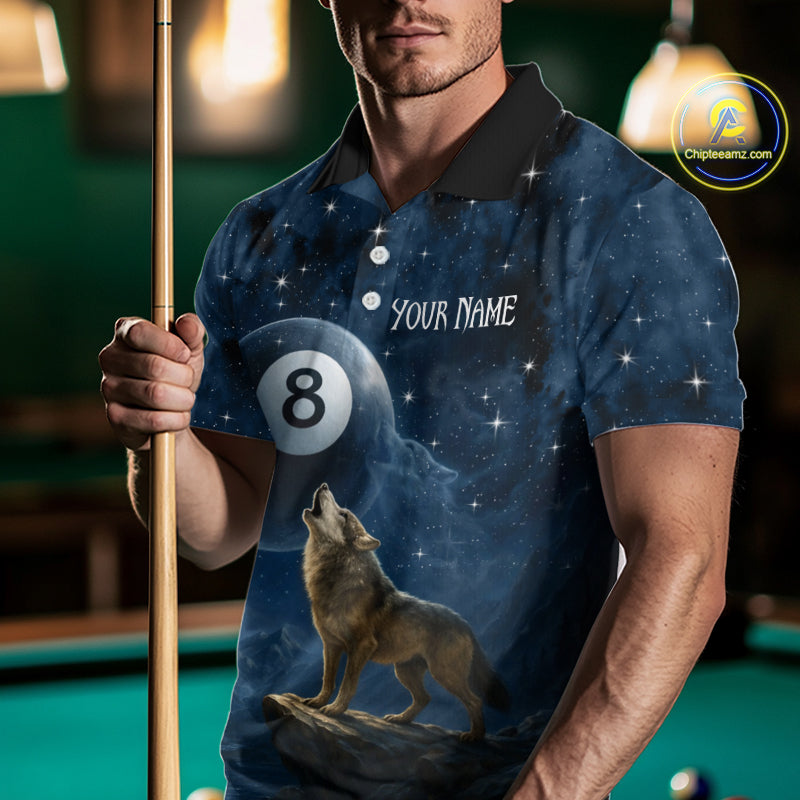 Custom Wolf 8 Ball Billiard Shirts for Men Night Realm Billiard Jersey Pool Shirt BHT27