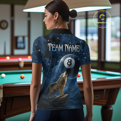 Custom Wolf 8 Ball Billiard Shirts for Women Night Realm Billiard Jersey Pool Shirt BHT27