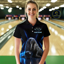 Load image into Gallery viewer, Neon Blue Walrus Bowling Shirt for Women Bowling Jersey Polo &amp; Quarter-Zip Outfit QZT1061