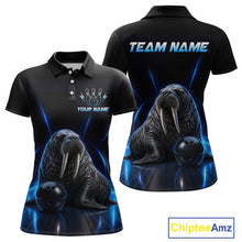Load image into Gallery viewer, Neon Blue Walrus Bowling Shirt for Women Bowling Jersey Polo &amp; Quarter-Zip Outfit QZT1061