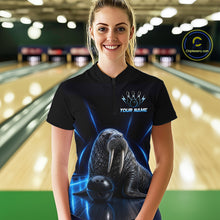 Load image into Gallery viewer, Neon Blue Walrus Bowling Shirt for Women Bowling Jersey Polo &amp; Quarter-Zip Outfit QZT1061