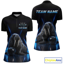 Load image into Gallery viewer, Neon Blue Walrus Bowling Shirt for Women Bowling Jersey Polo &amp; Quarter-Zip Outfit QZT1061