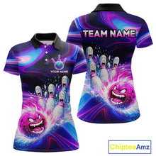 Load image into Gallery viewer, Custom Purple Blue Crazy Bowling Shirt for Women Polo &amp; 1/4-Zip Bowling League Outfit QZT831