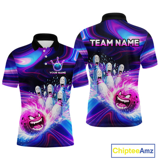 Custom Purple Blue Crazy Bowling Shirt for Men Polo & 1/4-Zip Bowling League Outfit QZT831