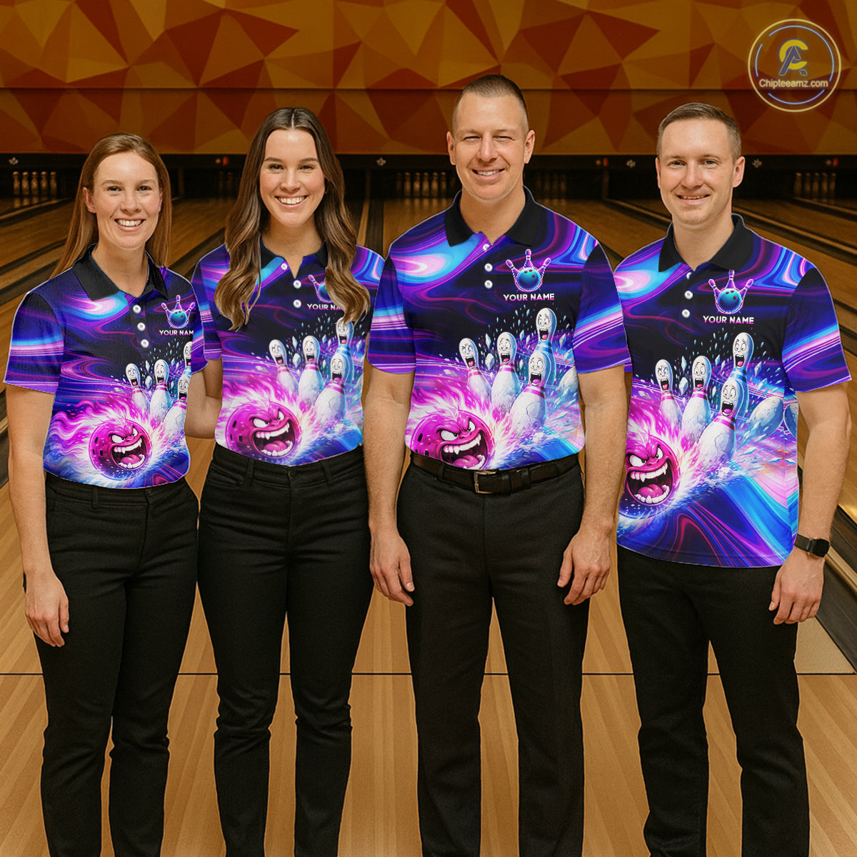 Custom Purple Blue Crazy Bowling Shirt for Men Polo & 1/4-Zip Bowling League Outfit QZT831
