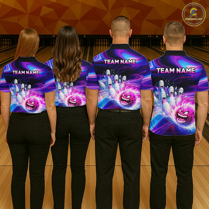 Custom Purple Blue Crazy Bowling Shirt for Men Polo & 1/4-Zip Bowling League Outfit QZT831