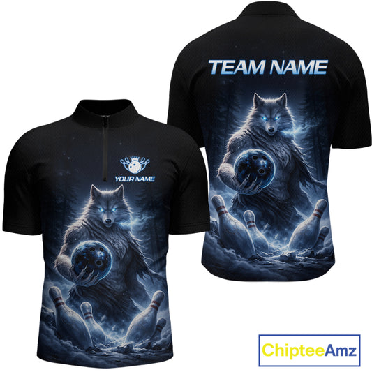 Custom Wolf Bowling Team Shirt for Men Bowling League Jersey Polo & Quarter-Zip Bowling Shirt QZT880