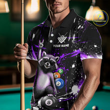Load image into Gallery viewer, Custom Purple Funny Raccoon Billiard Shirt for Men 8 Ball &amp; 9 Ball Pool Billiard Jersey Polo &amp; 1/4-Zip BHT44