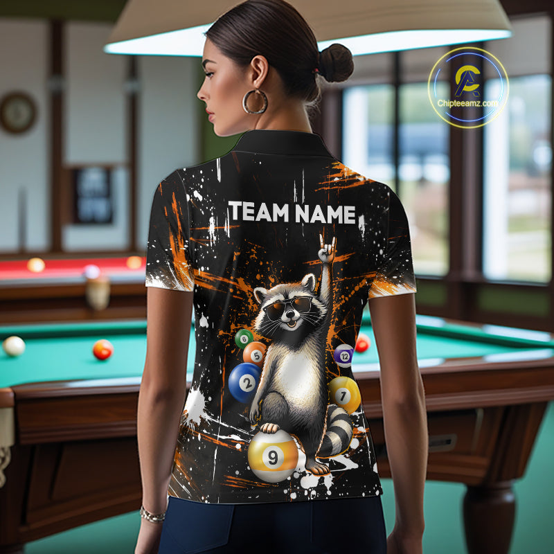 Custom Orange Funny Raccoon Billiard Shirt for Women 8 Ball & 9 Ball Pool Billiard Jersey Polo & 1/4-Zip BHT44