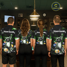 Load image into Gallery viewer, Four people wearing matching shirts with a raccoon design and 'TEAM NAME' text in a casual setting.