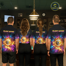 Load image into Gallery viewer, Four people wearing matching shirts with a colorful design and 'Team Name' text in a pool hall.