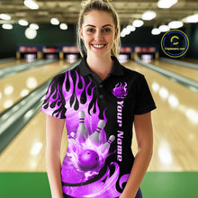 Load image into Gallery viewer, Purple Flame Bowling Team Shirt for Women Bowling League Jersey Polo &amp; 1/4 Zip Bowling Outfit QZT782
