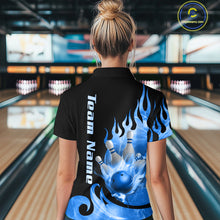 Load image into Gallery viewer, Blue Flame Bowling Team Shirt for Women Bowling League Jersey Polo &amp; 1/4 Zip Bowling Outfit QZT782