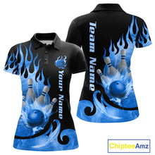 Load image into Gallery viewer, Blue Flame Bowling Team Shirt for Women Bowling League Jersey Polo &amp; 1/4 Zip Bowling Outfit QZT782