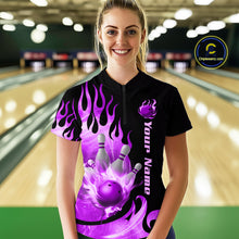 Load image into Gallery viewer, Purple Flame Bowling Team Shirt for Women Bowling League Jersey Polo &amp; 1/4 Zip Bowling Outfit QZT782
