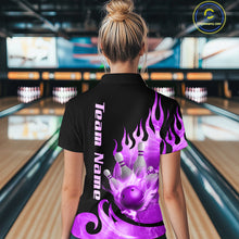 Load image into Gallery viewer, Purple Flame Bowling Team Shirt for Women Bowling League Jersey Polo &amp; 1/4 Zip Bowling Outfit QZT782