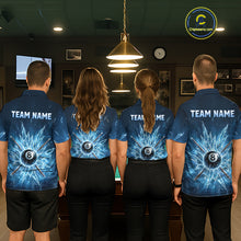 Load image into Gallery viewer, Detail image of custom ice billiard polo shirt material, showing polyester 3D‑print Frozen Pool fabric texture