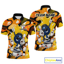 Load image into Gallery viewer, Colorful bowling-themed shirts with cartoon characters on a white background, featuring the brand 'Chiptee Amz'.