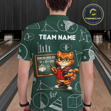 Load image into Gallery viewer, Funny Cat Bowling Math Shirt Personalized Polo &amp; 1/4 Zip Shirt Bowling Team Jersey for Men QZT926