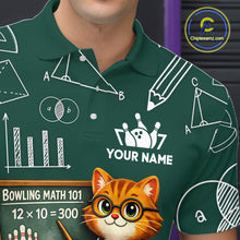 Load image into Gallery viewer, Funny Cat Bowling Math Shirt Personalized Polo &amp; 1/4 Zip Shirt Bowling Team Jersey for Men QZT926