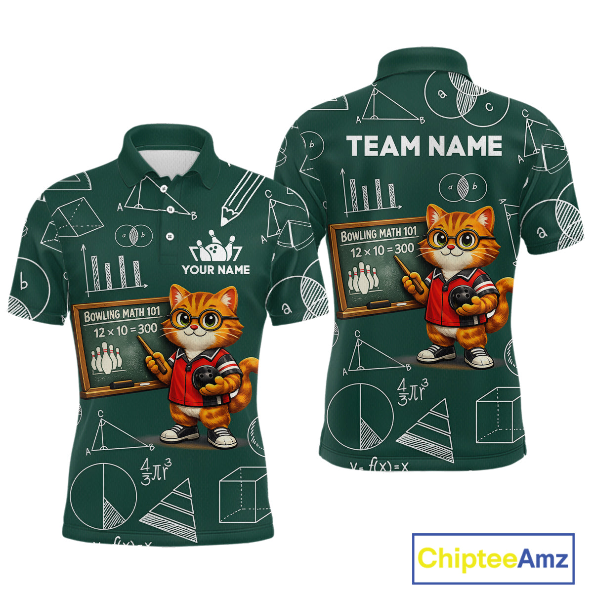 Funny Cat Bowling Math Shirt Personalized Polo & 1/4 Zip Shirt Bowling Team Jersey for Men QZT926