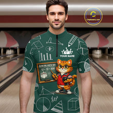 Load image into Gallery viewer, Funny Cat Bowling Math Shirt Personalized Polo &amp; 1/4 Zip Shirt Bowling Team Jersey for Men QZT926