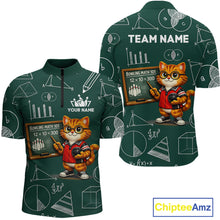 Load image into Gallery viewer, Funny Cat Bowling Math Shirt Personalized Polo &amp; 1/4 Zip Shirt Bowling Team Jersey for Men QZT926