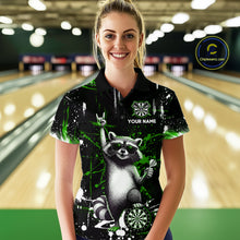 Load image into Gallery viewer, Custom Green Funny Raccoon Dart Team Shirt for Women Dart Jersey Polo &amp; /4-Zip Dartboard Shirt Outfit DHT29