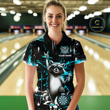 Load image into Gallery viewer, Custom Turquoise Funny Raccoon Dart Team Shirt for Women Dart Jersey Polo &amp; /4-Zip Dartboard Shirt Outfit DHT29