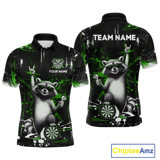 Custom Green Funny Raccoon Dart Team Shirt for Men Dart Jersey Polo & /4-Zip Dartboard Shirt Outfit DHT29