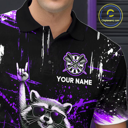 Custom Purple Funny Raccoon Dart Team Shirt for Men Dart Jersey Polo & /4-Zip Dartboard Shirt Outfit DHT29