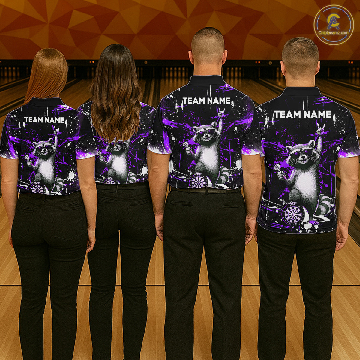 Custom Purple Funny Raccoon Dart Team Shirt for Men Dart Jersey Polo & /4-Zip Dartboard Shirt Outfit DHT29