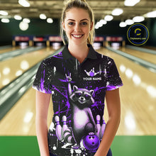 Load image into Gallery viewer, Custom Purple Funny Raccoon Bowling Shirt for Women Bowling Jersey Polo &amp; 1/4-Zip Bowling Outfit QZT892