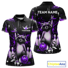 Load image into Gallery viewer, Custom Purple Funny Raccoon Bowling Shirt for Women Bowling Jersey Polo &amp; 1/4-Zip Bowling Outfit QZT892