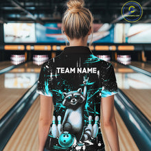 Load image into Gallery viewer, Custom Turquoise Funny Raccoon Bowling Shirt for Women Bowling Jersey Polo &amp; 1/4-Zip Bowling Outfit QZT892