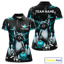 Load image into Gallery viewer, Custom Turquoise Funny Raccoon Bowling Shirt for Women Bowling Jersey Polo &amp; 1/4-Zip Bowling Outfit QZT892