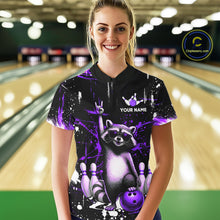 Load image into Gallery viewer, Custom Purple Funny Raccoon Bowling Shirt for Women Bowling Jersey Polo &amp; 1/4-Zip Bowling Outfit QZT892